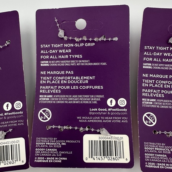 GOODY Stay‎ Tight Domed Hair Barrettes - 5 Packs Of 3 Each = 15 Total